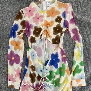 With Jean Cut Out Floral Mini Dress - Size SMALL